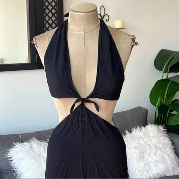 For Love And Lemons black linen front tie dress - Picture 4 of 5